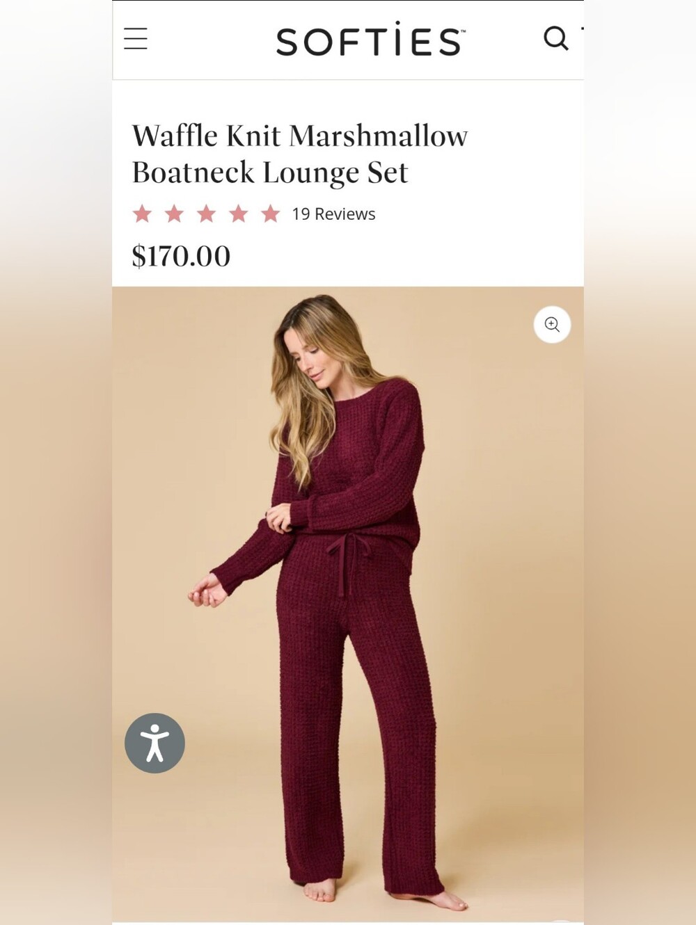 Softies Waffle Knit Marshmallow Boatneck 2 Piece Lounge Set Women's size Small